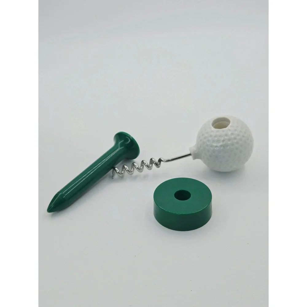 Vintage A Hole In Wine Golfball Corkscrew Novelty Barware with Tee Stand Box